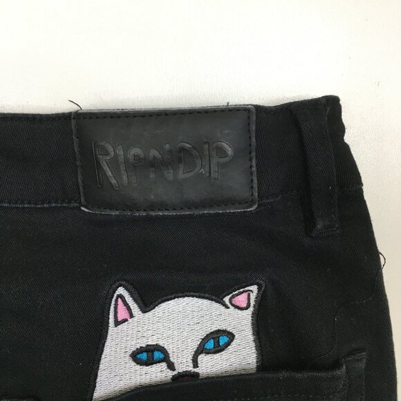 RIP N DIP Logo Hardware Black Embroidery Lord Nermal Peeking Cat 5 Pocket Jeans - Picture 8 of 16